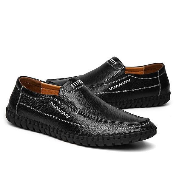 Sko Herre Ekte Skinn Håndsøm Myk Såle Slip On Oxfords