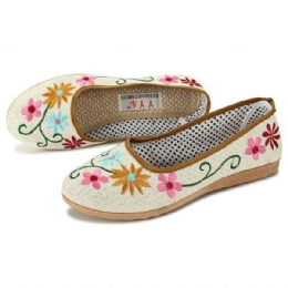 Blomsterbroderte Flate Loafers I Kinesisk Stil For Dame Myk Såle I Lin-slip-ons