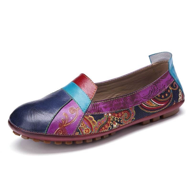 Bohemisk Mykt Skinn Blomsterskjøting Komfortabelt Uformelt Slip-on Loafers Flate Sko