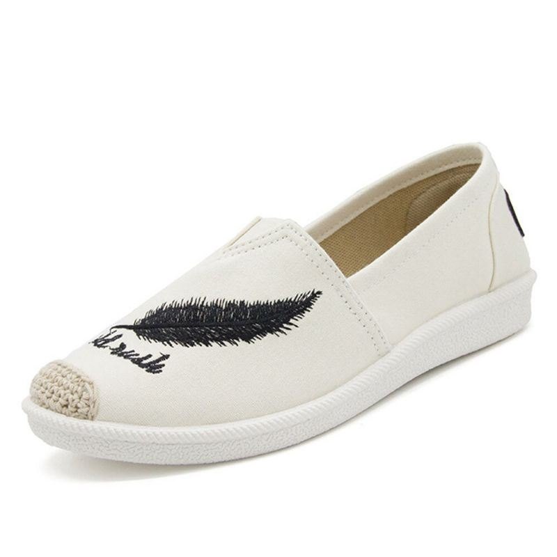 Broderi Med Mønster For Dame Komfortable Slip On Casual Canvas Flat Shoes