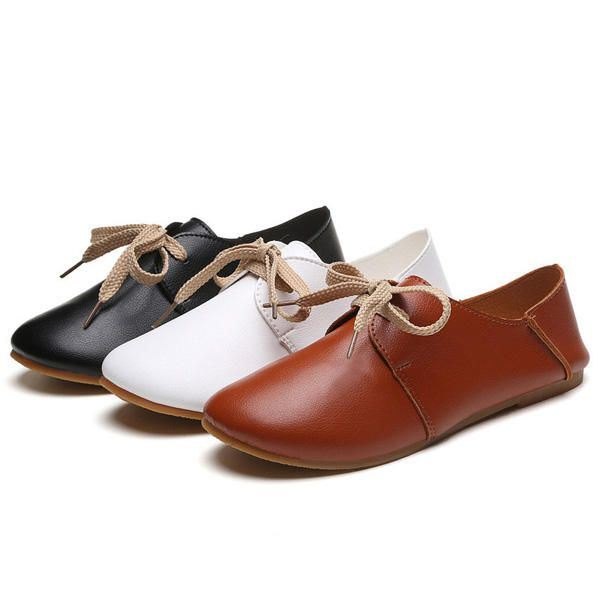 Casual Rund Toe Lace Up Casual Flat Loafers For Kvinner