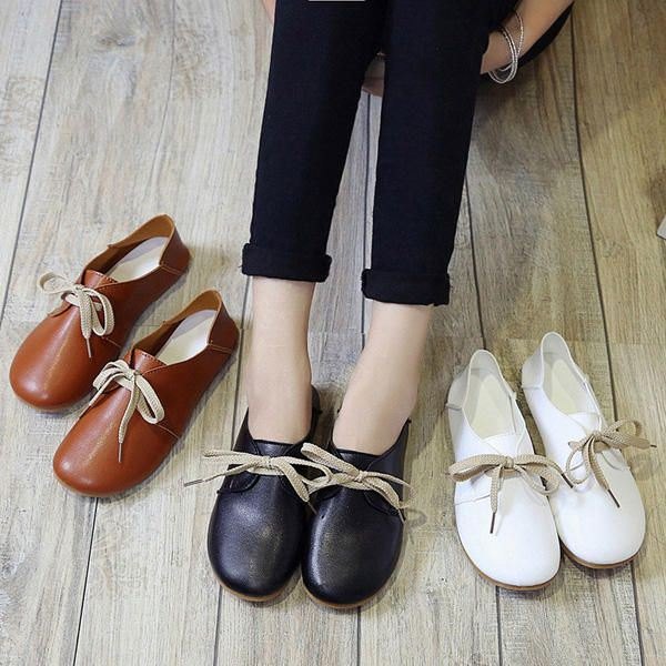 Casual Rund Toe Lace Up Casual Flat Loafers For Kvinner