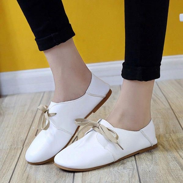 Casual Rund Toe Lace Up Casual Flat Loafers For Kvinner