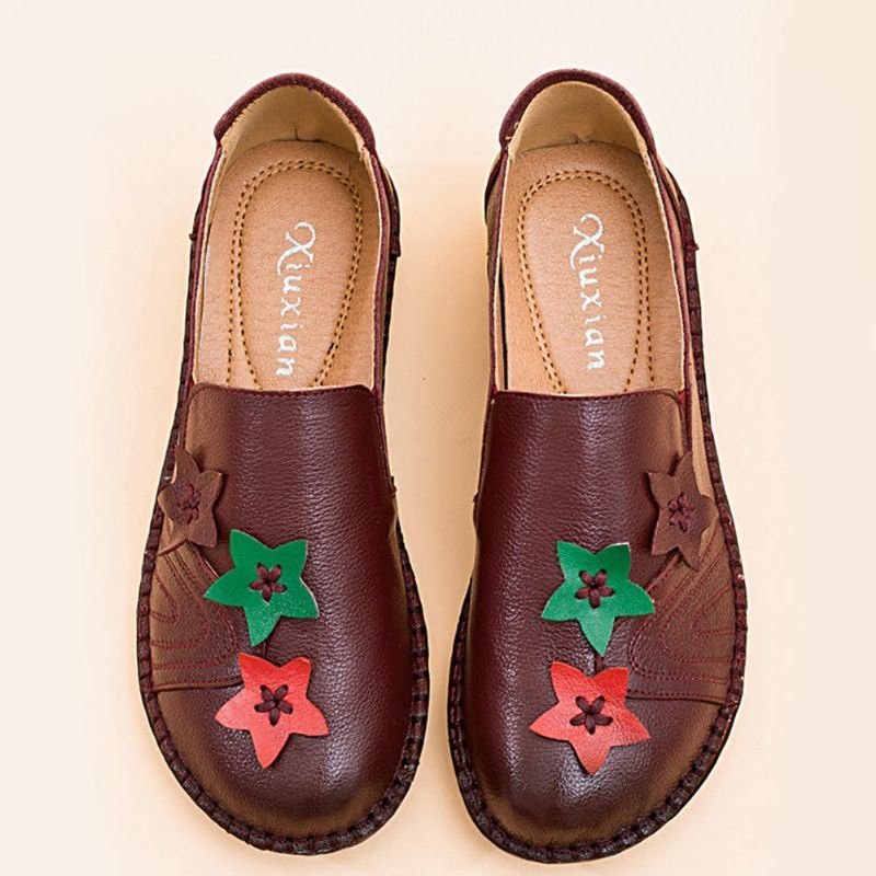 Casual Soft Star Flat Leather Loafers For Kvinner