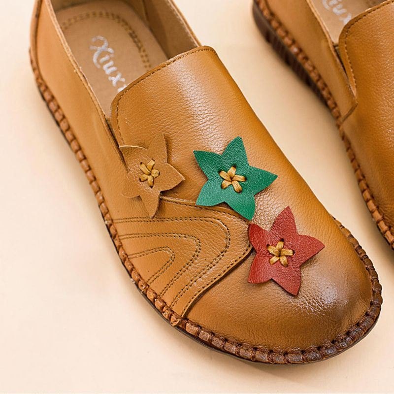 Casual Soft Star Flat Leather Loafers For Kvinner