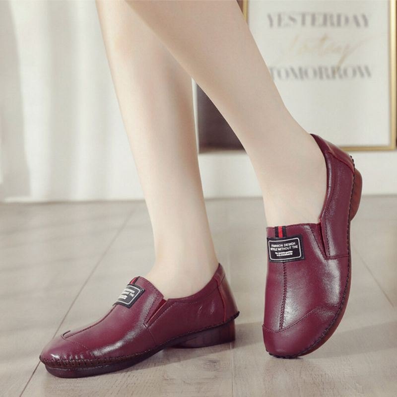 Comfy Ekte Skinn Myke Sklisikre Flate Loafers