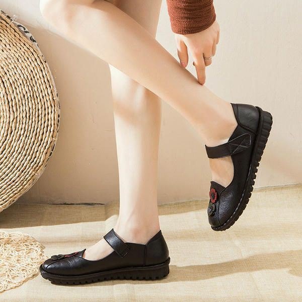 Comfy Hook Loop Leather Flat Loafers For Kvinner