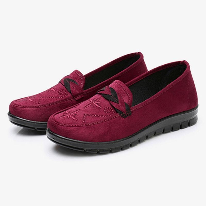 Dame Blomster Broderi Grunne Bærbare Slip-on Loafers