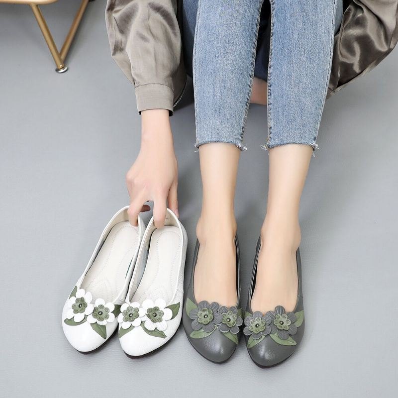 Dame Blomster Decor Comfy Sole Myk Leather Loafers