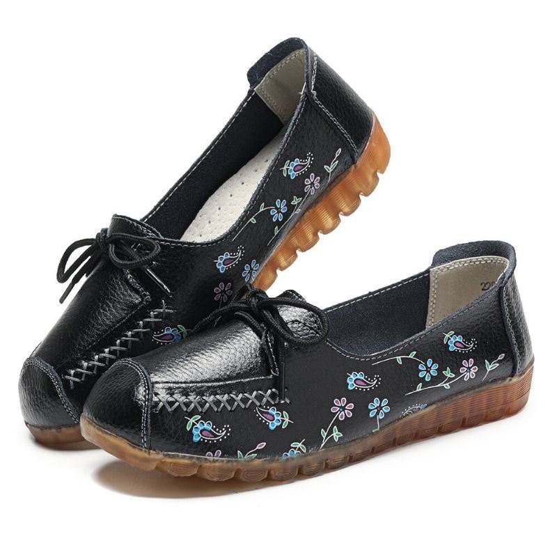 Dame Bowknot Blomster Utskrift Komfortabel Sklisikker Myk Såle Uformelle Skinn Loafers