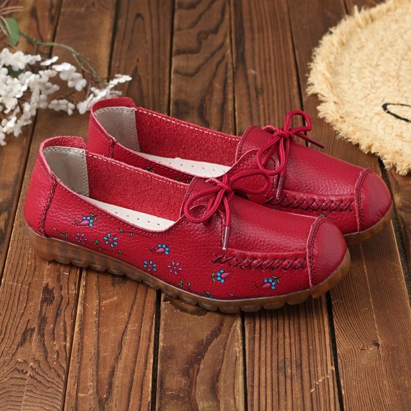 Dame Bowknot Blomster Utskrift Komfortabel Sklisikker Myk Såle Uformelle Skinn Loafers