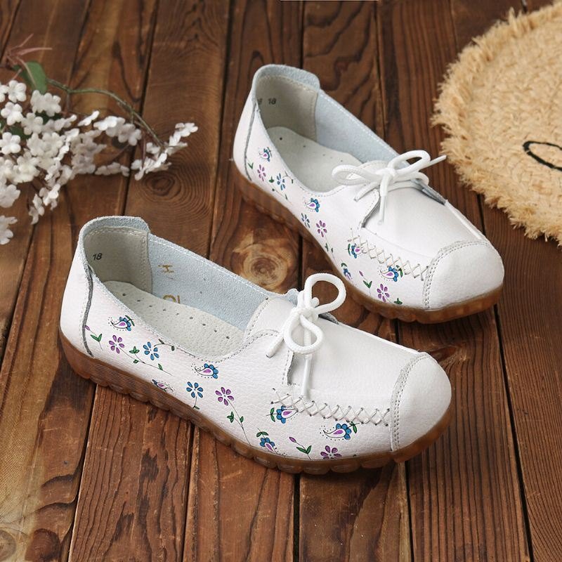 Dame Bowknot Blomster Utskrift Komfortabel Sklisikker Myk Såle Uformelle Skinn Loafers