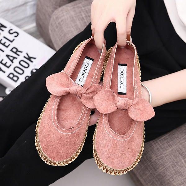 Dame Bowknot Rund Toe Slip-on Semsket Utendørs Flat Casual Sko