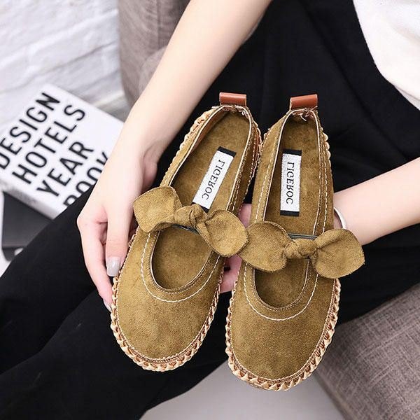 Dame Bowknot Rund Toe Slip-on Semsket Utendørs Flat Casual Sko