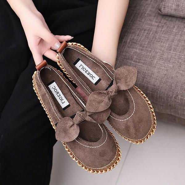 Dame Bowknot Rund Toe Slip-on Semsket Utendørs Flat Casual Sko