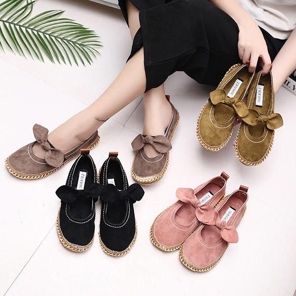 Dame Bowknot Rund Toe Slip-on Semsket Utendørs Flat Casual Sko