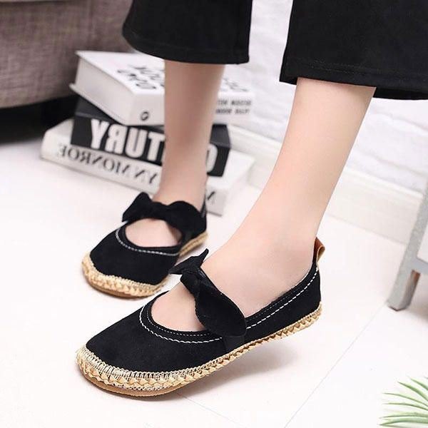 Dame Bowknot Rund Toe Slip-on Semsket Utendørs Flat Casual Sko