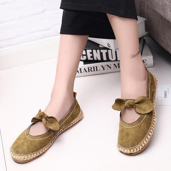 Dame Bowknot Rund Toe Slip-on Semsket Utendørs Flat Casual Sko