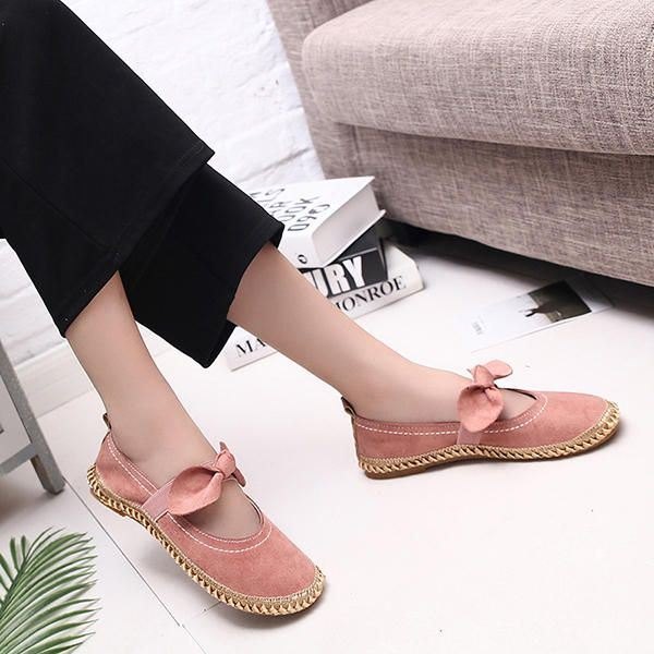 Dame Bowknot Rund Toe Slip-on Semsket Utendørs Flat Casual Sko