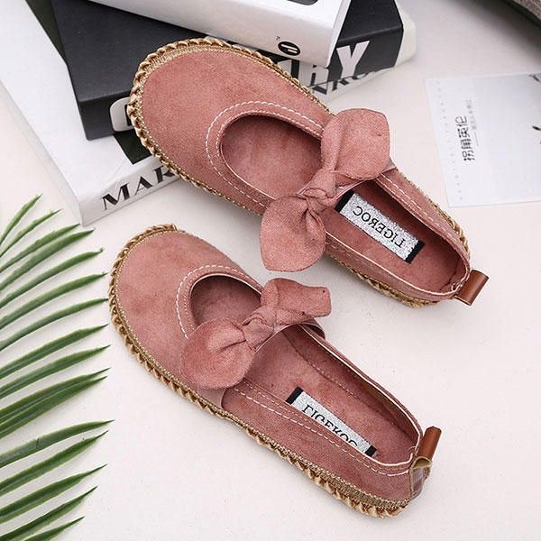 Dame Bowknot Rund Toe Slip-on Semsket Utendørs Flat Casual Sko