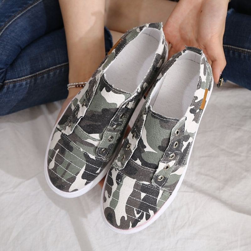 Dame Camouflage Canvas Wide Fit Comfy Wearable Casual Flats