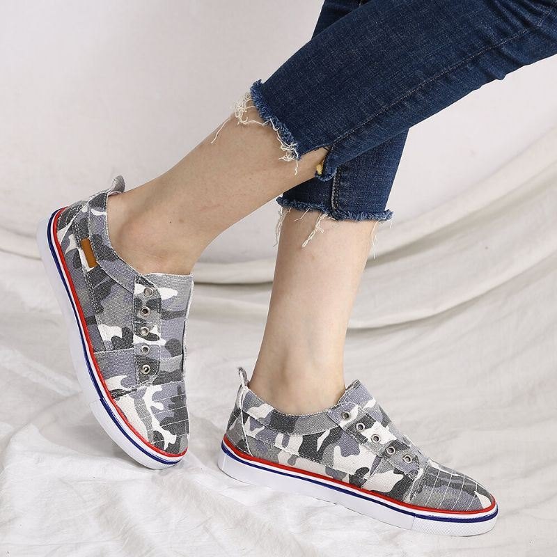 Dame Camouflage Canvas Wide Fit Comfy Wearable Casual Flats