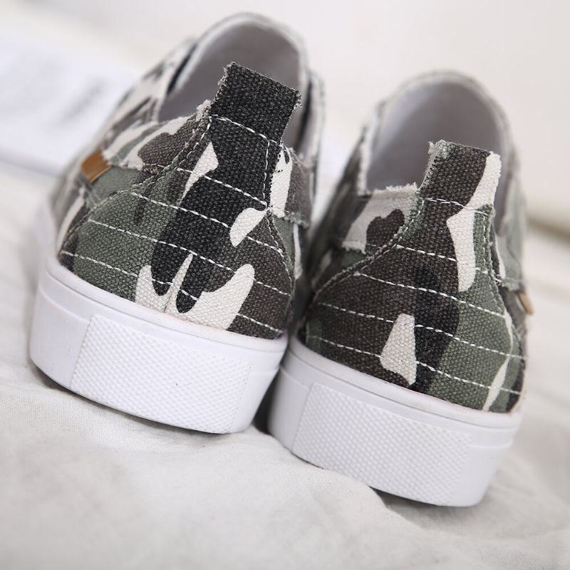 Dame Camouflage Canvas Wide Fit Comfy Wearable Casual Flats