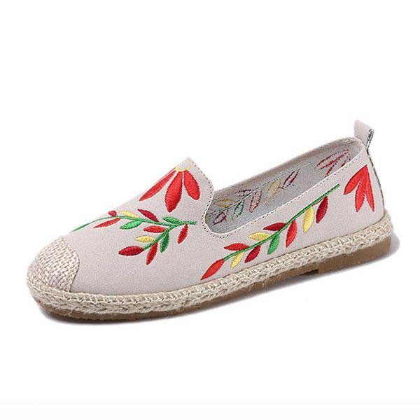 Dame Casual Brodert Flower Clot Flat Loafers