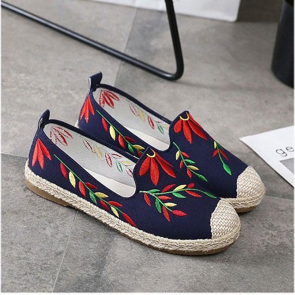 Dame Casual Brodert Flower Clot Flat Loafers