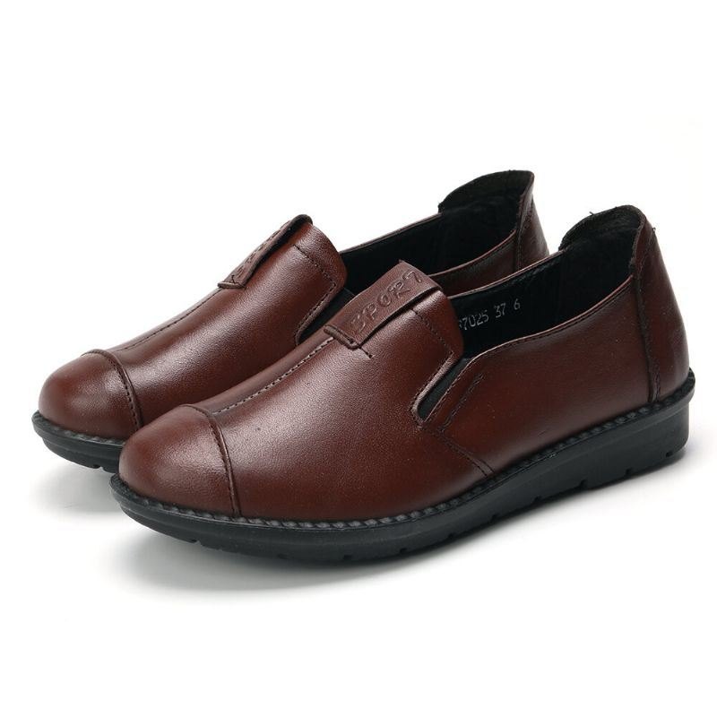 Dame Casual Comfy Myk Såle Slip On Leather Loafers