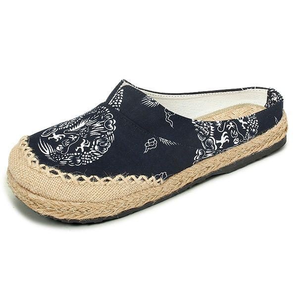 Dame Casual Cotton Lin Outdoor Komfortable Rund Toe Flat Loafer Sko