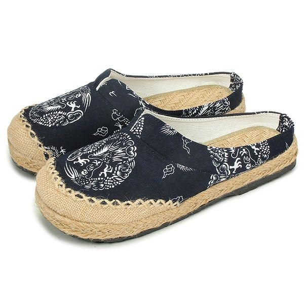 Dame Casual Cotton Lin Outdoor Komfortable Rund Toe Flat Loafer Sko