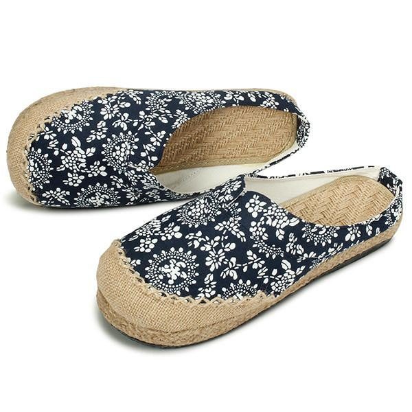 Dame Casual Cotton Lin Outdoor Komfortable Rund Toe Flat Loafer Sko