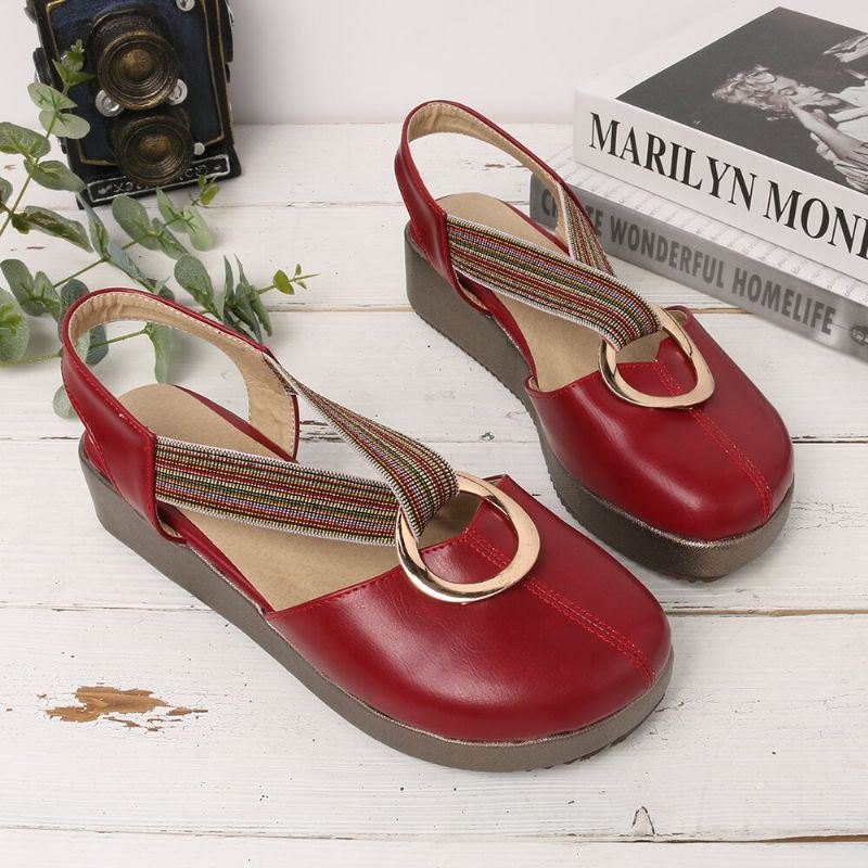 Dame Casual Elastisk Band Metal Hole Flats