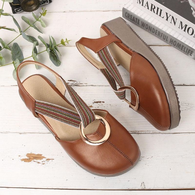 Dame Casual Elastisk Band Metal Hole Flats