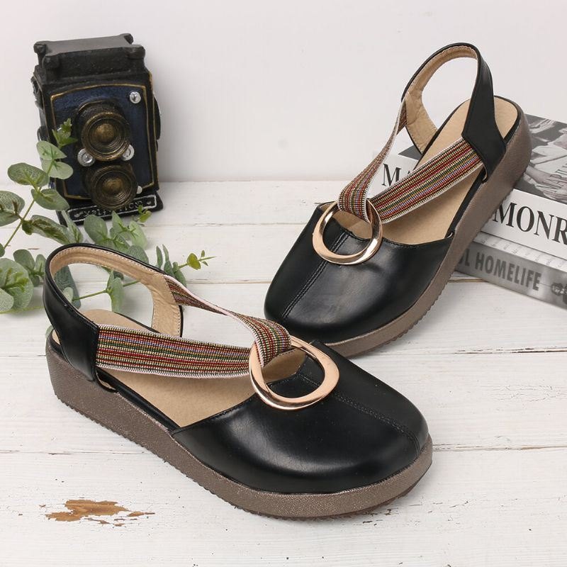 Dame Casual Elastisk Band Metal Hole Flats