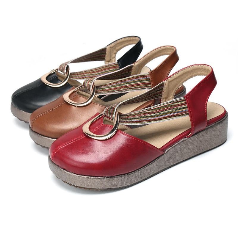 Dame Casual Elastisk Band Metal Hole Flats