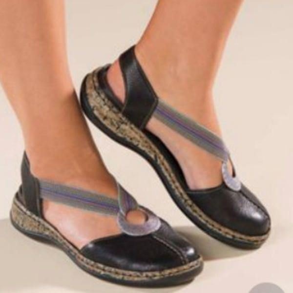 Dame Casual Elastisk Band Metal Hole Flats