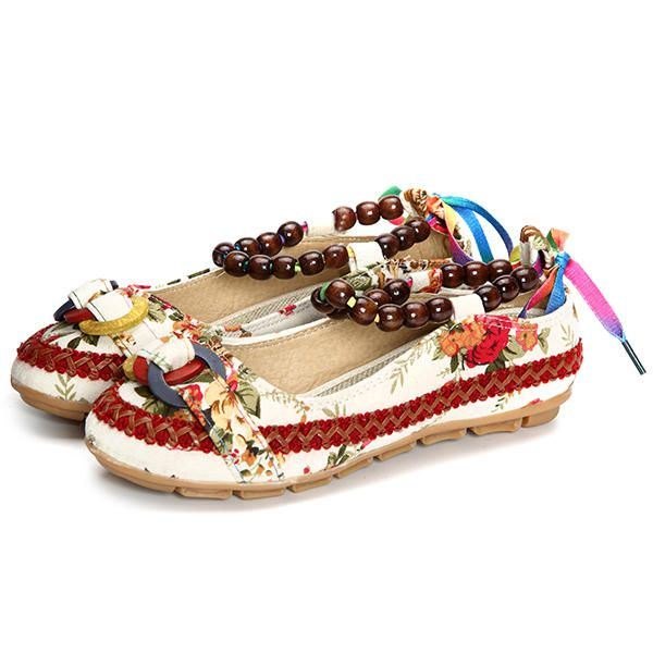 Dame Casual Flats Snøring Perler Rund Tå Fargerik Komfortable Flats Loafers Sko