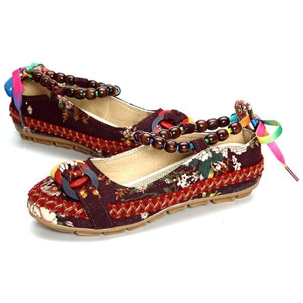 Dame Casual Flats Snøring Perler Rund Tå Fargerik Komfortable Flats Loafers Sko