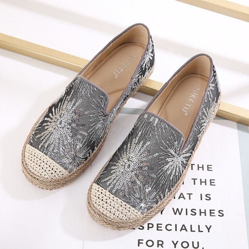 Dame Casual Paljetter Blomster Mønster Espadrille Flats Loafers