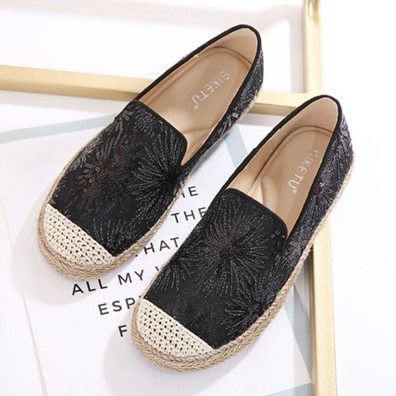 Dame Casual Paljetter Blomster Mønster Espadrille Flats Loafers