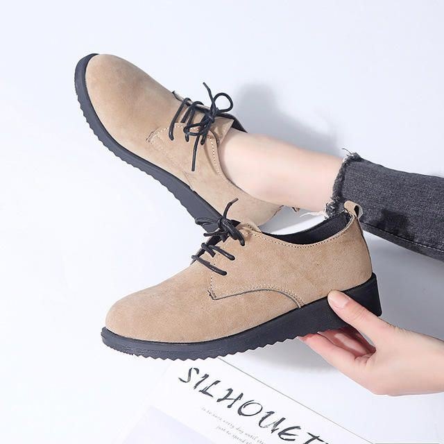 Dame Casual Pure Color Lace Up Flats