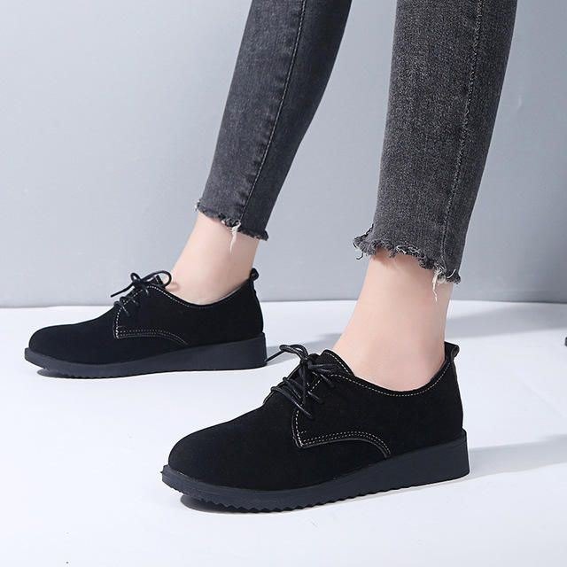 Dame Casual Pure Color Lace Up Flats