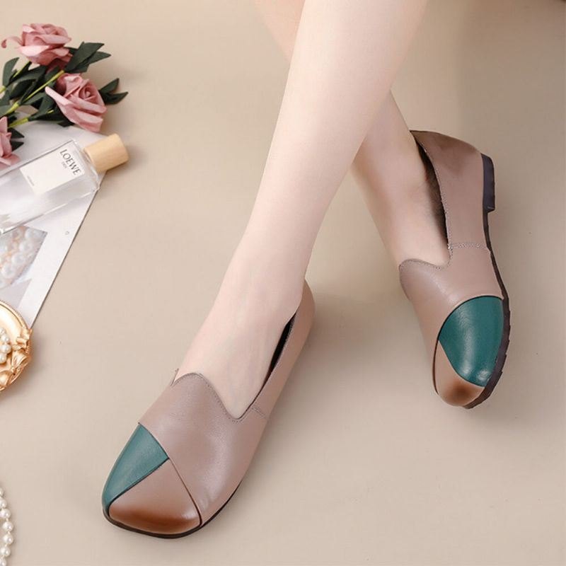 Dame Casual Retro Colorblock Ekte Skinn Myk Komfortabel Lazy Flat Sko