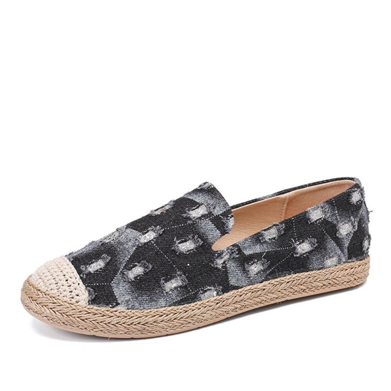 Dame Comfy Denim Ripped Design Espadrilles Flats Loafers