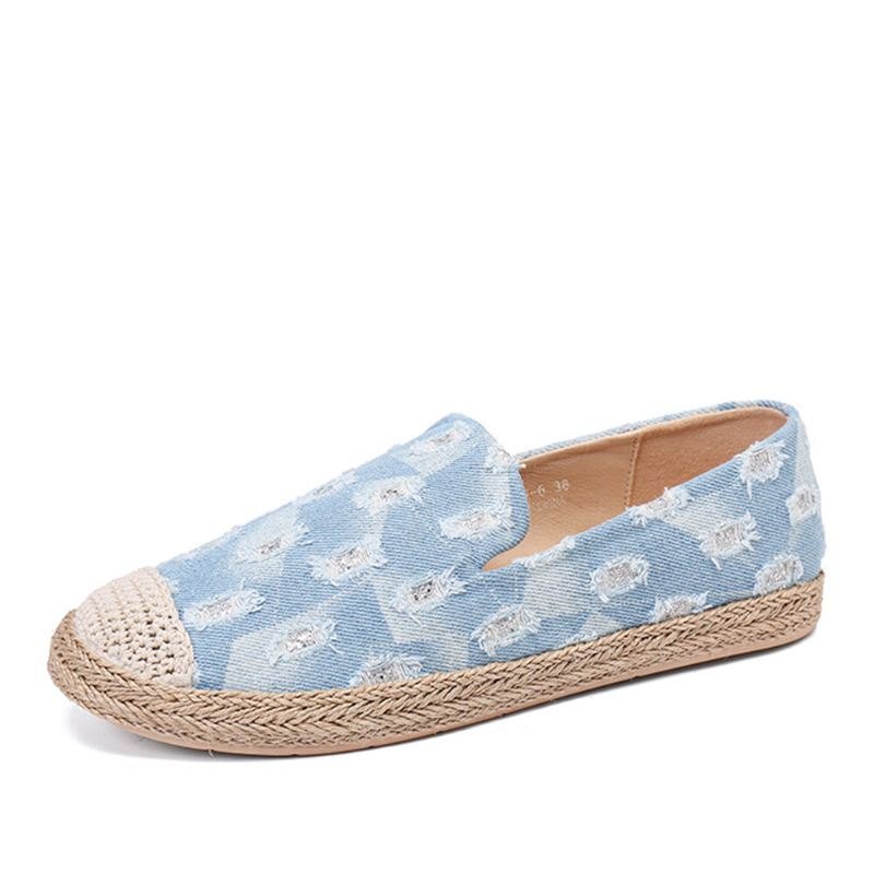 Dame Comfy Denim Ripped Design Espadrilles Flats Loafers