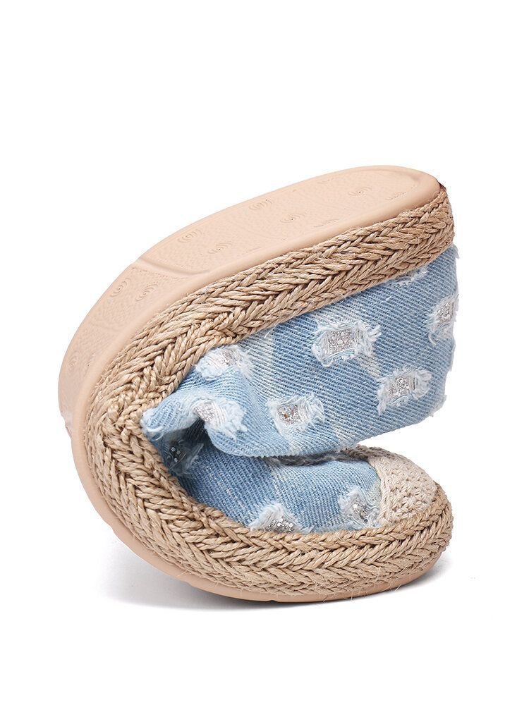 Dame Comfy Denim Ripped Design Espadrilles Flats Loafers