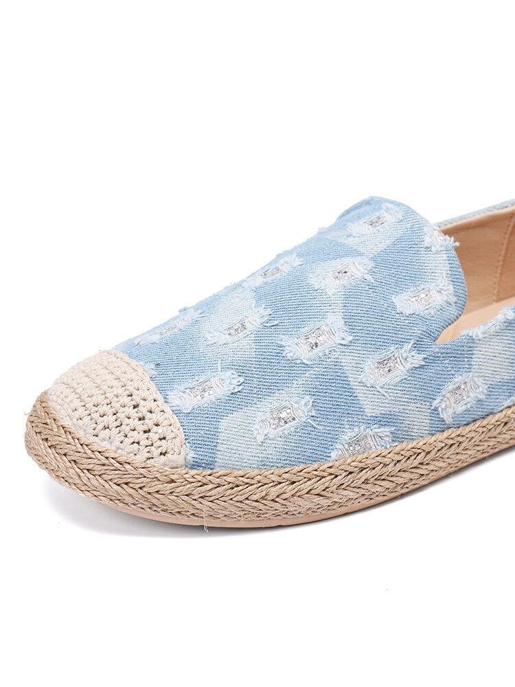 Dame Comfy Denim Ripped Design Espadrilles Flats Loafers