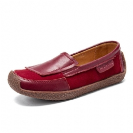 Dame Comfy Leather Splicing Myk Slip On Flat Loafers